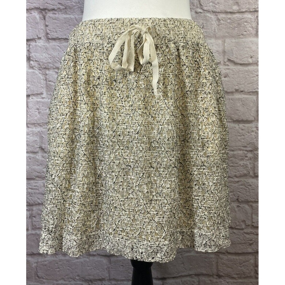 Lou & Grey Casual Mini Skirt Size Small Ivory Elastic Waist Lace Overlay